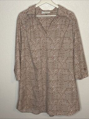 Coolibar Brown & White Geometric Swirl Pop Over Tunic UPF 50+ Size XXL